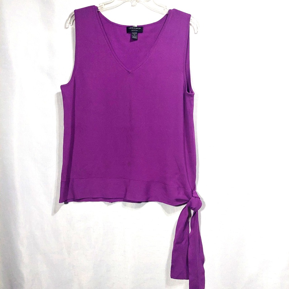 Cable & Gauge Knit Top Womens Size 1X Purple Sleeveless Ribbed Side Tie Stretch